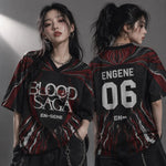Load image into Gallery viewer, ENHYPEN NI-KI 10 Flame Mesh Jersey Tee Blood Saga Red Flame Full Print V Neck Oversized Kpop Fan Concert Breathable Street Top