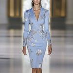 Load image into Gallery viewer, Woman Clothes Dresses 2025 Spring Floral Print Bodycon Elegant Evening Dress Autumn Long Sleeve Turn-down Collar Commute Dresses