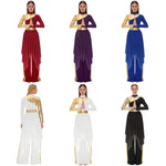 Load image into Gallery viewer, Women Worship Liturgical Dance Performance Costume Lyrical Dresses 2pcs Long Sleeve Asymmetrical Hem Dress with Wide-Leg Pants
