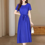 Load image into Gallery viewer, New Fashion Summer Dresses For Women 2025 Elegant Casual Short Sleeve Midi Dress Soild Colour Women Clothing