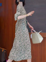 Load image into Gallery viewer, Floral Dress for Women Spring New Style 7-quarter Sleeves Chic Loose Slim Print Skirt Mid-length