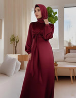 Load image into Gallery viewer, Ramadan Arabic Muslim Women Modest Dress Elegant Dubai Satin Abaya Islamic Party Clothing Holiday Travel Outfit 2025 Turkey Robe