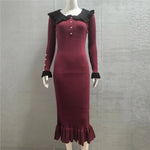 Load image into Gallery viewer, Dresses 2025 Woman Ruffled Dress Knitted Bodycon simple Style Solid Color Temperament Elegant Commuting All-match Casual Trendy