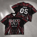 Load image into Gallery viewer, ENHYPEN NI-KI 10 Flame Mesh Jersey Tee Blood Saga Red Flame Full Print V Neck Oversized Kpop Fan Concert Breathable Street Top