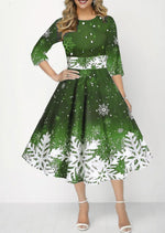 Load image into Gallery viewer, Winter Christmas Dresses Women Vintage Robe Swing Elegant Half Sleeve Casual Print Party Dress