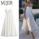 Load image into Gallery viewer, MUJER White Long Dresses For Women Ruffle Slip Corset Dress Woman Fashion Sleeveless Backless Summer Sexy Holiday Party Dresses
