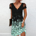 Load image into Gallery viewer, Elegant Dresses for Women V Neck Lace Sleeves Short Dress Women Spring Summer Sexy Ladies Short Sleeve Black Party Dress 2022