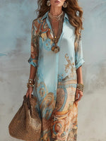 Load image into Gallery viewer, Elegant Shirt Dress for Women Chiffon Digital Print Turndown Collar Single-breasted Dresses Flowy Casual Boho Summer Clothing