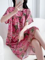 Load image into Gallery viewer, Women's Cotton Silk Sleep Dress Thin Short Sleeve Long Summer Breathable Sweat Absorbent Outerwear Casual Home Leisure Print