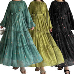 Load image into Gallery viewer, Muslim Women's Dress Casual Fashion Middle Eastern Chiffon Round Neck Tie-Dye with Belt Long Temperament Elegant Arab Dress