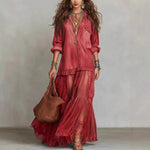 Load image into Gallery viewer, Denim Dress Women Dresses A Line Turn Down Collar Full Sleeve Ruffled Vintage Elegant Mesh Splice Work Causl Y2k Streetwear 2026