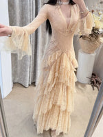 Load image into Gallery viewer, Women's Dresses: Elegant & Stylish V-Neck, Flared Long Sleeve, Layered Lace Tiered "Cake" Dress β 2026 Summer New Arrival