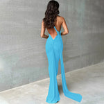 Load image into Gallery viewer, Womens Elegant Evening Party Cocktail Long Dress Sexy Backless Open Back Ruched Slim Bodycon Formal Wedding Guest Maxi Dress