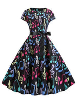 Load image into Gallery viewer, Women Summer Music Note Print Dress 50s 60s Robe Retro Swing Casual Vintage Party Dresses Vestidos