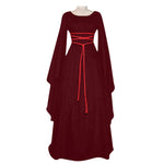 Load image into Gallery viewer, Women'S Halloween Costume Long Sleeved Round Neck Lace-Up Waist Irregular Dresses Medieval Retro Elegant Evening Dress