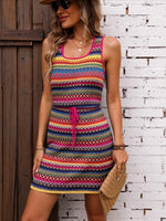Load image into Gallery viewer, Women's Colorful Sleeveless Dress with Faux Drawstring Waist - Casual Spring/Summer Vacation Dress
