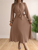 Load image into Gallery viewer, Women's Long Dresses Summer Elegant Pleated Long Sleeveed Lace Up Dresses Beach Boho Wrap Ruffle Hem Swing Sundress