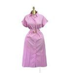 Load image into Gallery viewer, Long Dress Women Shirt Dresses Turn Down Collar Short Sleeve Belt Tight Waist A Line Vestidos Elegant Y2k Streetwear Work 2026
