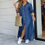 Load image into Gallery viewer, Women Dresses Fashion Sexy Single-breasted Dress Loose Lapel Casual Women's Clothing Literary Printing Long Shirt Skirt