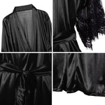 Load image into Gallery viewer, Women Night Gown Robe with G String Floral Lace Bathrobe Halt Sleeve Nightdress Female French Sexy Silky Satin Sleepwear