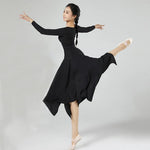Load image into Gallery viewer, Women Modern Dance Long Dress Solid Ice Silk Practice Clothes Big U Collar Irregular Split Hemline Folk Dancer Worship Costume