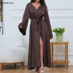 Load image into Gallery viewer, Women's Dress New Spring Summer Satin Loose Robe Sexy High Waisted Split Party Dresses Casual Multi-Color Lace Up Dress Vestidos