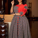 Load image into Gallery viewer, Elegant Dresses for Women 2025 Fall Fashion African 3/4 Sleeve Party Birthday New Robe Chic 3D Flower Plaid Evening A-Line Dress