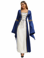 Load image into Gallery viewer, Women’s Medieval Costume Halloween Fashion Dress Vintage Full-Skirted Long-Sleeved Dress Lace-Detail Party and Casual Dress