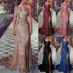 Load image into Gallery viewer, 2026 Women's Wedding Party Dress Evening Elegant Sexy Deep V Neck One Shoulder Sleeveless Sequined Long Maxi Dresses For Women