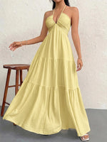 Load image into Gallery viewer, Women's Casual Dresses Halter Backless Yellow Tiered Flowy Boho Dress Spring Summer Beach Vacation Breathable Dress