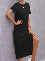 Load image into Gallery viewer, Women's Elegant Summer Dress with Round Neck and Slit Hem, Suitable for Daily Work, Casual Wear, Shopping, Parties, and Concert Outfits
