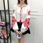 Load image into Gallery viewer, Bohemian Embroidered Dress for Women, Boho, Flower, O-Neck, Lantern Long Sleeve, High Waist, Cotton, White, Spring