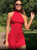 Load image into Gallery viewer, Halter Dot Printed Dresses For Women Fashion Sexy Streetwear Backless Sleeveless O-Neck Sheath Mini Vestidos Robes Female Slim