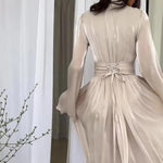 Load image into Gallery viewer, Muslim Modest Dress for Women Lace Up Pleated Long Dresses Jalabiya Ramadan Morocco Dubai Kaftan Islam Vestidos Arab Robe Abayas
