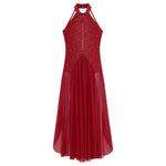 Load image into Gallery viewer, Women Lyrical Dance Dress Modern Contemporary Dancewear Halter Strappy Back Rhinestones Split Dress for Performance Competition