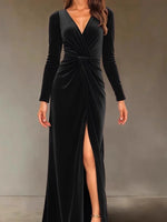 Load image into Gallery viewer, Velvet Dress for Women 2025 Autumn Winter New V-neck Slim Twist High Waist Evening Dress Sexy Solid Color Pleated A-line Dresses