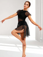 Load image into Gallery viewer, Women Lyrical Modern Dance Dress Water-drop Hollow Back High-Low Mesh Skirted Contemporary Dance Costume