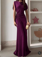 Load image into Gallery viewer, Casual O-neck Draped Gowns Dress Elegant Hight Waist Slim Fit Evening Dress Vestidos Women Fashion Temperament Solid Long Dress