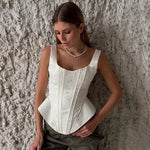 Load image into Gallery viewer, Women Top Floral Printed Spaghetti Strap Corset Top U-Neck Fishbone Boned Cinched Waist Irregular Hem Retro Vacation Camisole