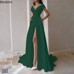 Load image into Gallery viewer, 2026 Women's Elegant Party Evening Dresses Sexy V-neck Ruffle Solid Mid Waist Temperament Maxi Dress Prom Dresses Vestidos Femme