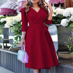 Load image into Gallery viewer, Women's Floral Printed Dress Turn-down Collar Ladies Fashion Elegant Midi Dresses Vestidos Femenino Платье Женское Вечернее