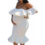Load image into Gallery viewer, Maternity's Women Clothes Pregnancy Dresses Evening Solid Ruffles Off The Shoulder Maternity Dress Photography Summer Clothing