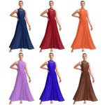 Load image into Gallery viewer, Womens Lyrical Dance Dresses Mock Neck Wide Hemline Shiny Rhinestones Maxi Dress Sleeveless Modern Contemporary Leotard Dresses
