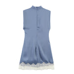 Load image into Gallery viewer, Womens Dresses Elegant Blue Dress For Women High Neck Sleeveless With Ruffled Lace Hem Autumn Winter Slim Fit Mini Dress Brand