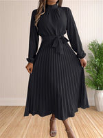 Load image into Gallery viewer, Women's Long Dresses Summer Elegant Pleated Long Sleeveed Lace Up Dresses Beach Boho Wrap Ruffle Hem Swing Sundress