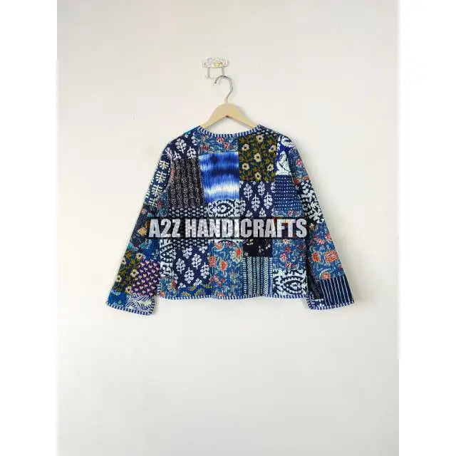 Indian Hand Block Quilted Jacket for Women Handmade Light Weight Cotton Filled Party Wear New Style Short Kimono Coat