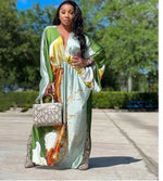 Load image into Gallery viewer, African Dresses For Women Bohomian Summer Beach Party  V-Neck Dress Europe Fashion Silk Printed Batwing Sleeve Boubou