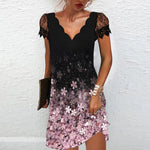 Load image into Gallery viewer, Elegant Dresses for Women V Neck Lace Sleeves Short Dress Women Spring Summer Sexy Ladies Short Sleeve Black Party Dress 2022