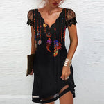 Load image into Gallery viewer, Elegant Dresses for Women V Neck Lace Sleeves Short Dress Women Spring Summer Sexy Ladies Short Sleeve Black Party Dress 2022