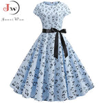 Load image into Gallery viewer, Women Summer Music Note Print Dress 50s 60s Robe Retro Swing Casual Vintage Party Dresses Vestidos